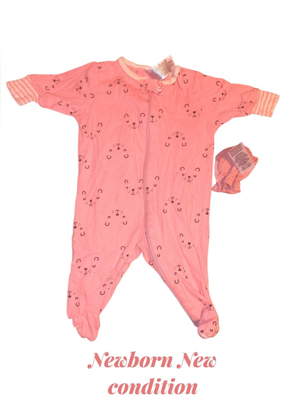 Pink Baby One-Piece Footed Sleeper - Cute Face Print